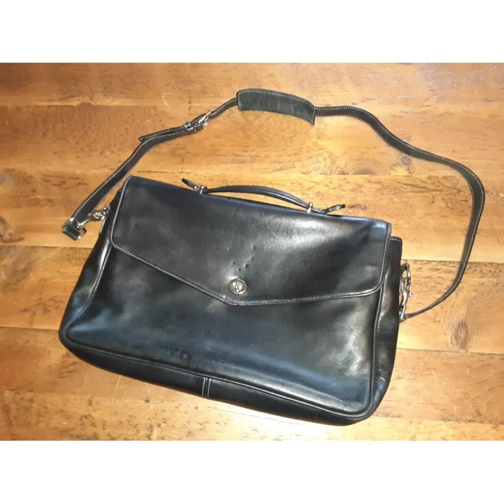 Coach Black Leather Laptop Bag with Shoulder Strap